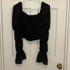 Black Shirred Bodice Shirt